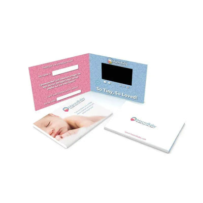 4D Ultrasound Video Brochure featuring a video screen, customizable text sections, and images of a sleeping baby.