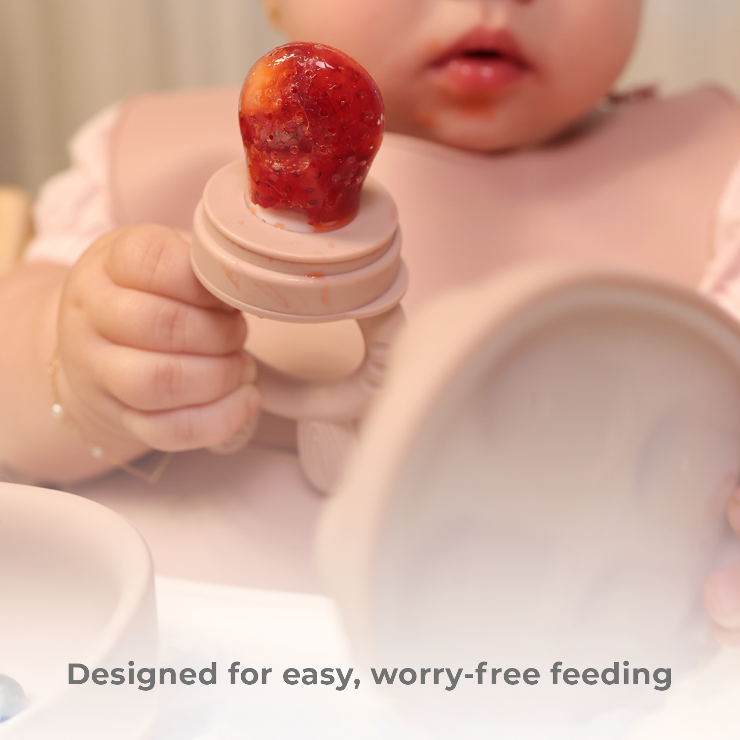 Primo Passi - Silicone Carrot Freezer + Food Feeder + Spoon 2-Pack + Suction Bowl + Suction Plate + Training Cup And Snack Cup - Rose Pink