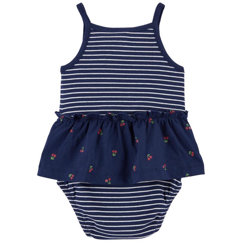 Carters - Baby Girl Striped Cherry Sunsuit, Navy Image 2