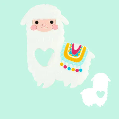 Busy Baby Mat Alpaca Silicone Teething Toy in white with colorful saddle detail