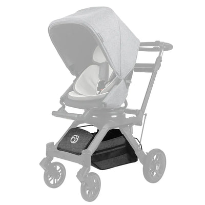Orbit Baby G5 Cargo Basket attached to a grey baby stroller