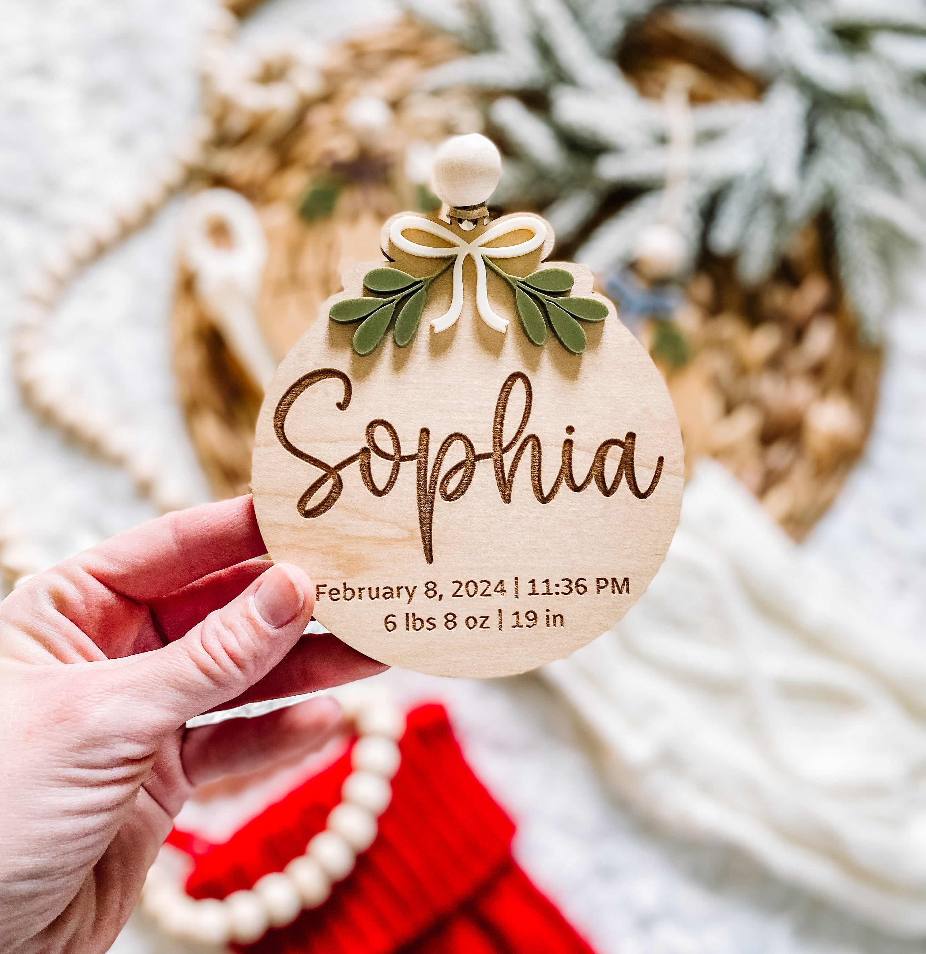 3D Customized Baby's 1st Christmas Ornament -  Holly