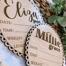 Custom Scalloped Edge Hello World Birth Stat Sign
