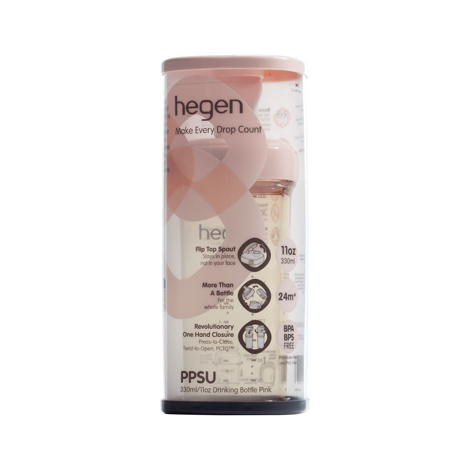 Hegen PPSU Drinking Bottle - 24 Months Plus - 330ml/11oz - Pink
