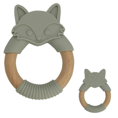 Busy Baby Mat fox silicone and wood teething toy in sage green