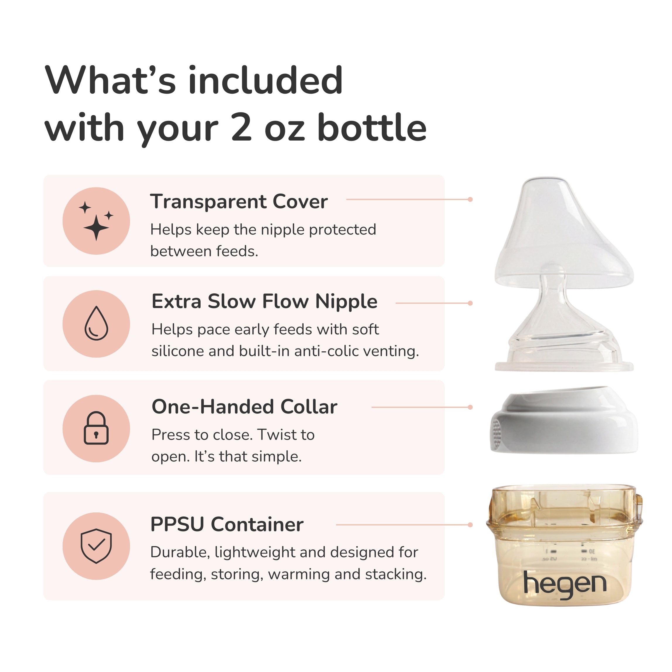 Hegen PPSU Anti-Colic Baby Bottle - 0 Months - 60ml/2oz - White