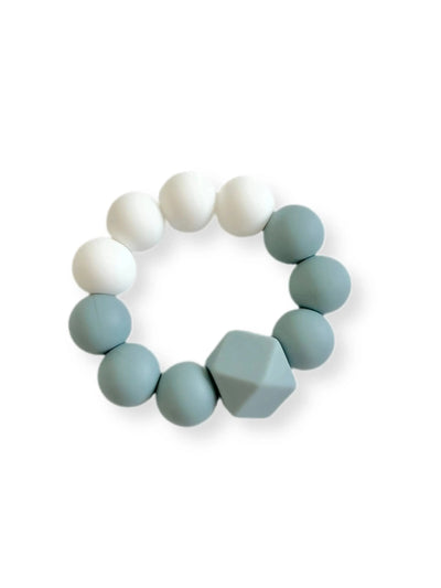Sweet P Baby Co. Dusty Blue Freezer Teether with white and blue silicone beads