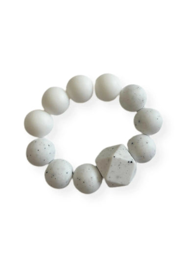 Sweet P Baby Co. Blizzard Freezer Teether white beaded teething ring with a geometric bead