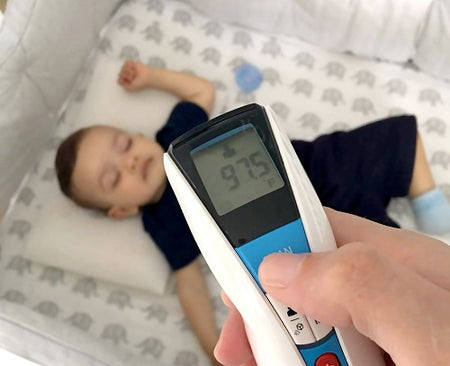 No touch thermometer on hand and baby sleeping on crib