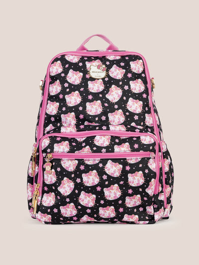 Hello Kitty × JuJuBe Cherry Blossoms Zealous Backpack Diaper Bag, Black and Pink Image 1