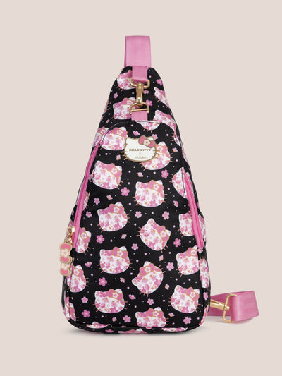 Hello Kitty × JuJuBe Cherry Blossoms Crossbody Sling Diaper Bag, Black and Pink Image 1