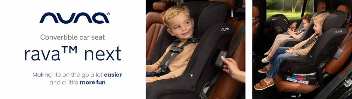 Nuna convertible car seat rava next with child in car seat and family in vehicle