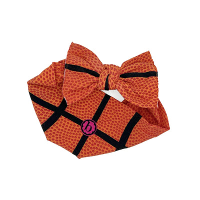 Baby Bling Bows basketball printed knot headband in orange and black