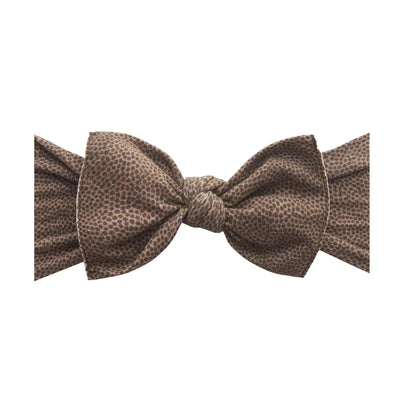 Baby Bling Bows Printed Knot headband in brown football texture