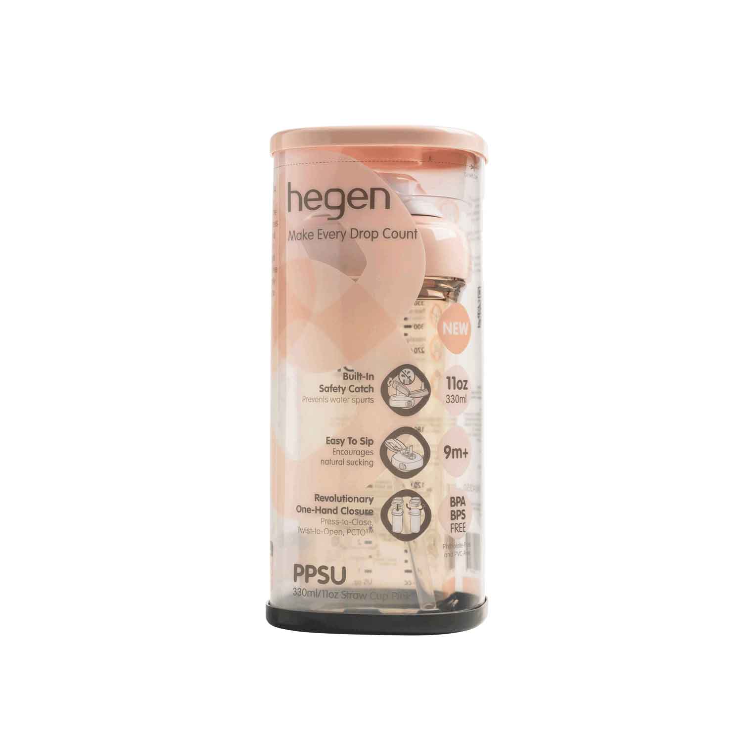 Hegen PPSU Straw Cup - 9 Months Plus - 330ml/11oz - Pink