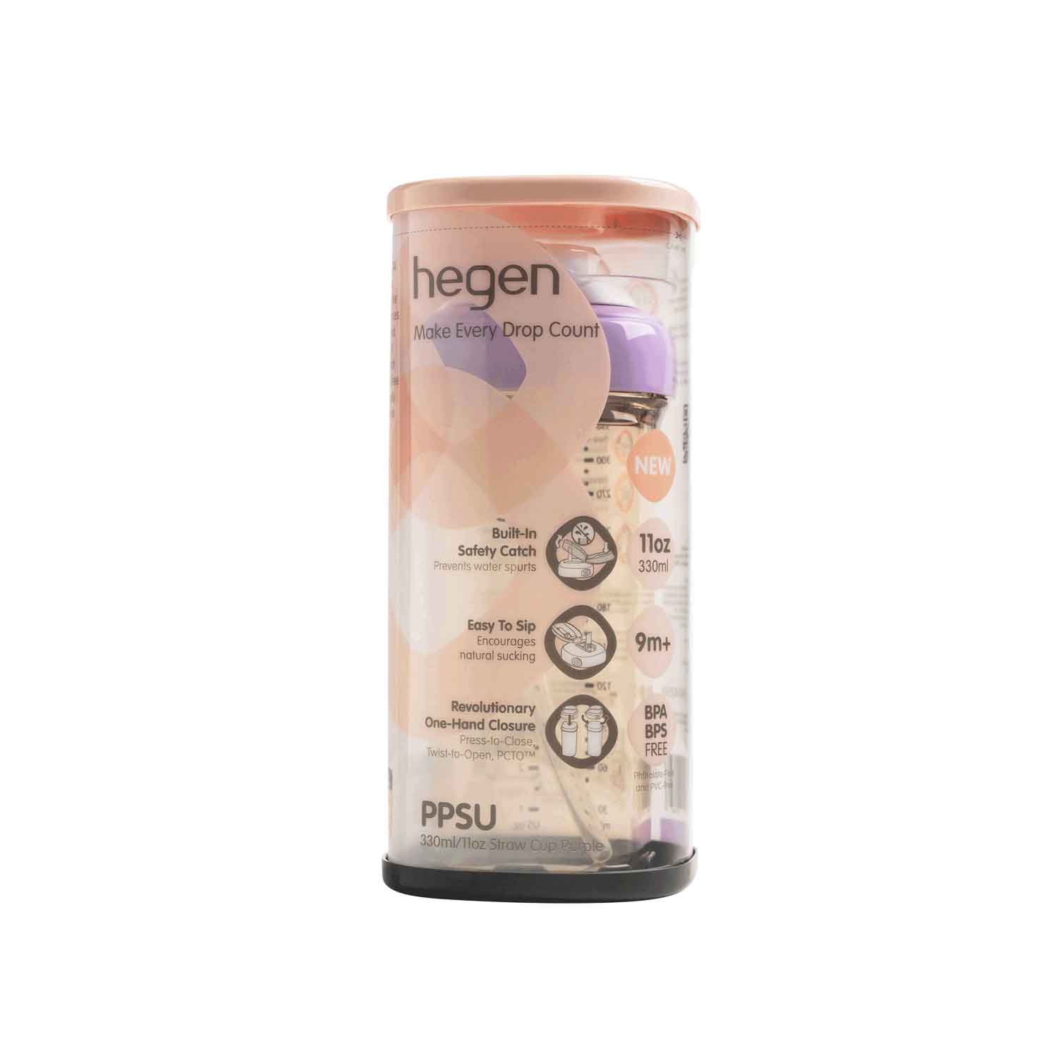 Hegen PPSU Straw Cup - 9 Months Plus - 330ml/11oz - Purple