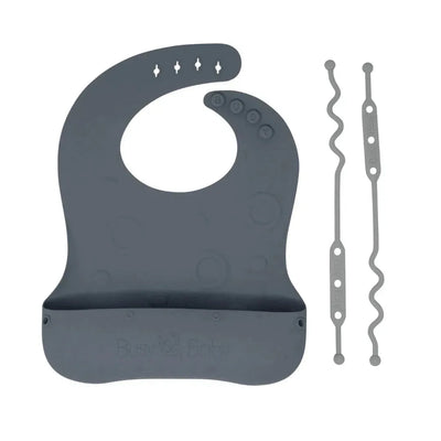 Grey Busy Baby Mat Stop-Drop Travel Bib with two matching tethers
