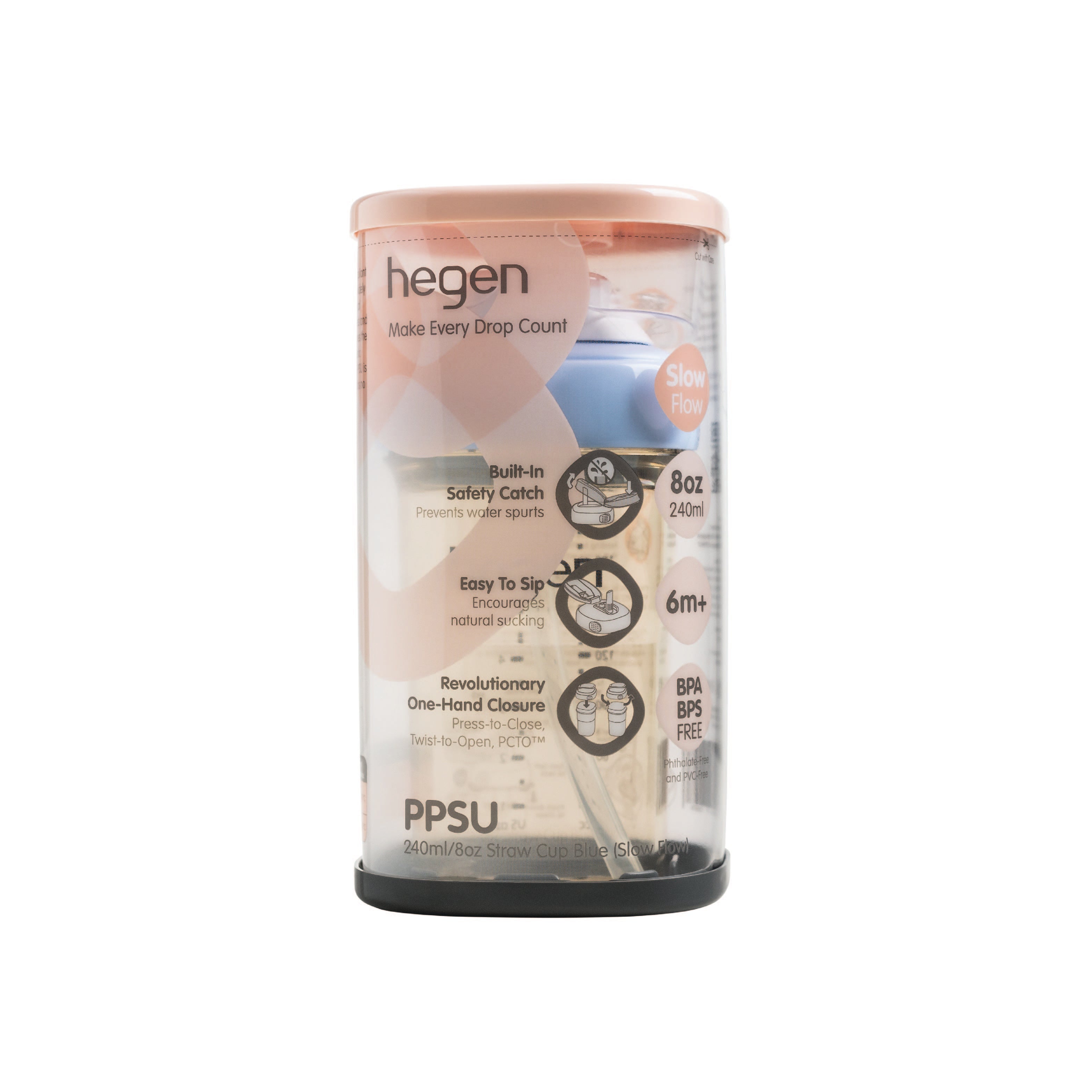 Hegen PPSU Straw Cup - 6 Months Plus - 240ml/8oz - Blue