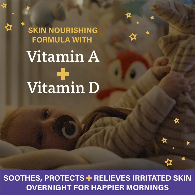 A+D Overnight Healing Diaper Rash Ointment with Vitamin A and D, designed to soothe and protect irritated skin overnight.