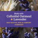 A+D Overnight Healing Diaper Rash Ointment featuring colloidal oatmeal and lavender, with text emphasizing soothing, healing effects overnight.