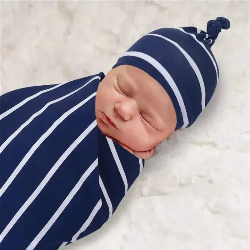 A.D Sutton - Baby Cotton Swaddle Blanket Wrap with Headband or Hat Set, Blue Space Image 3
