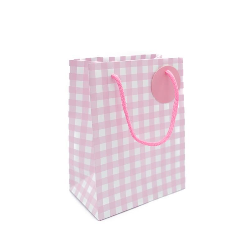 A - Pink & White Squared Small Baby Gift Bag Image 1