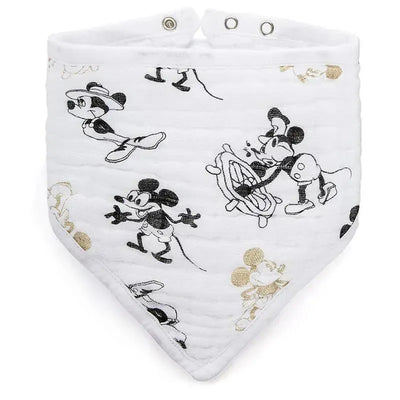 Aden + Anais Disney Mickey's 90th Muslin Bandanna Bib, White, Black And Gold.