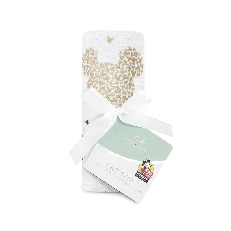 Aden + Anais Disney Mickey's 90th Muslin Swaddling Cloth, White, Black And Gold Image 1