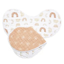 Burpy bibs from Aden + Anais featuring a rainbow pattern and soft quilted texture, designed for easy feeding and burping.