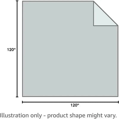 Swaddles displayed in gray with dimensions of 120 inches by 120 inches, illustrating product shape variability.