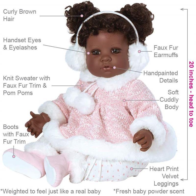 Adora African American Baby Doll - ToddlerTime Winter Dream, 20 inches, Dark Skin Tone/Dark Brown Hair/Brown Eyes Image 3