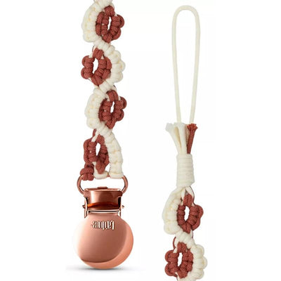 Adora Baby - Macrame Pacifier Clip, Baby Pacifier Holder Leash Boho Wooden Clips, Lily, Rosewood Image 1
