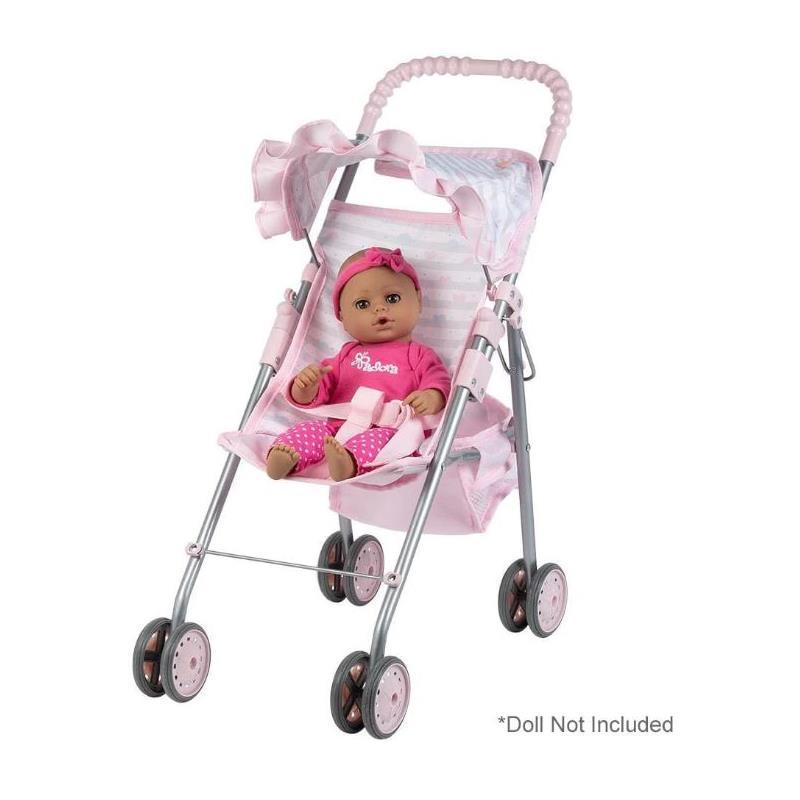 Adora - Pastel Pink Heart Baby Doll Stroller with Umbrella Shade & Ruffle Trim Image 4