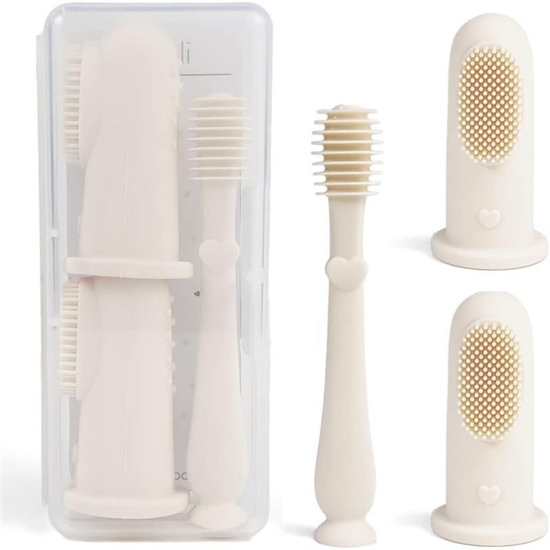 Ali + Oli - Baby Finger Toothbrush & Tongue Cleaner Oral Set, Ivory Image 1