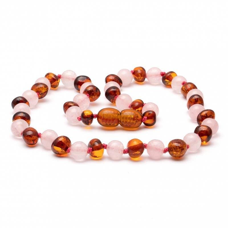 Ali + Oli - Cognac Polished Amber & Pink Quartz Necklace Image 1