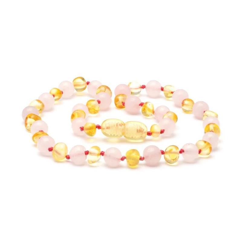 Ali + Oli - Lemon Polished Amber & Pink Quartz Necklaces  Image 1