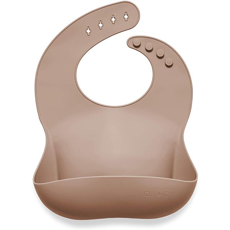 Ali + Oli Silicone Baby Bib Roll Up & Stay Closed (Taupe) Image 1