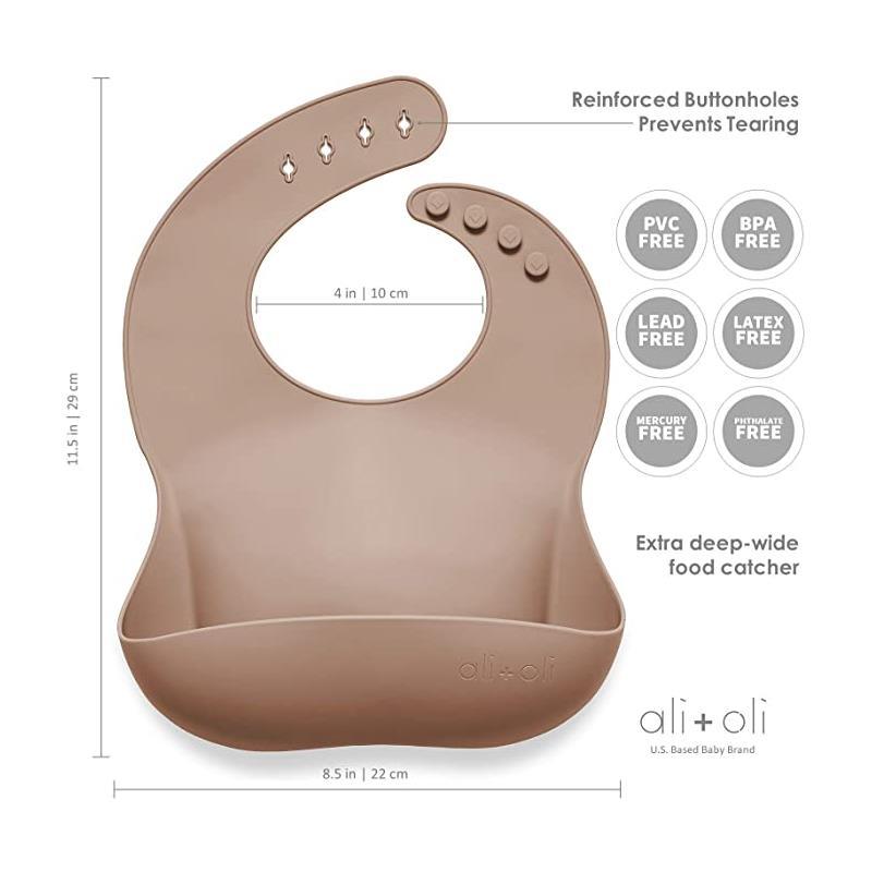 Ali + Oli Silicone Baby Bib Roll Up & Stay Closed (Taupe) Image 6