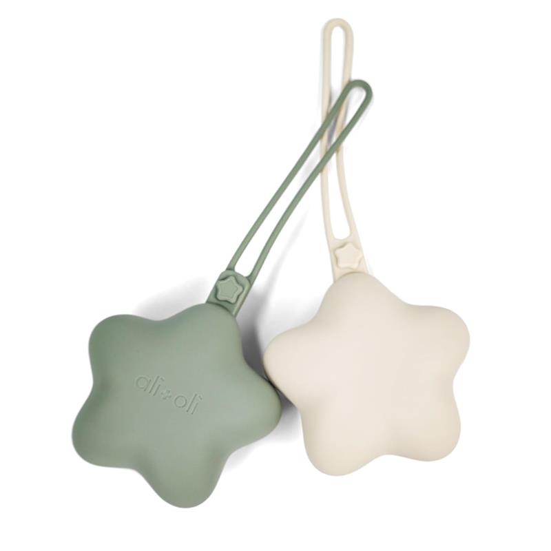 Ali + Oli - Silicone Pacifier Case Star 2Pk, Sage Sand Image 3