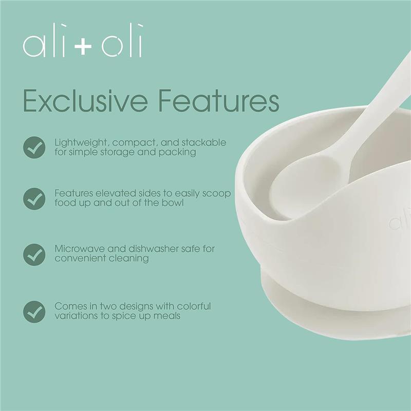 Ali + Oli - Silicone Suction Bowl & Spoon Set Wavy, Dusty Rose Image 5