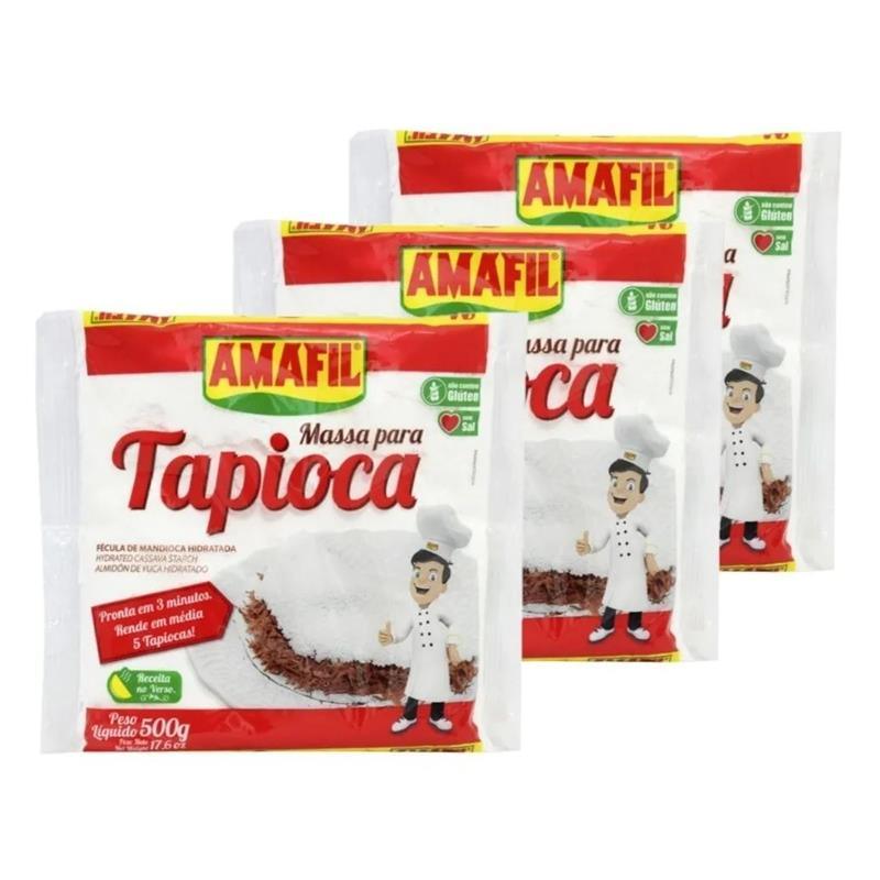 Amafil BrazilianTapioca Flour | Massa Para Tapioca | Farinha de Tapioca - 500G 17.6Oz (3 Pack) Image 1