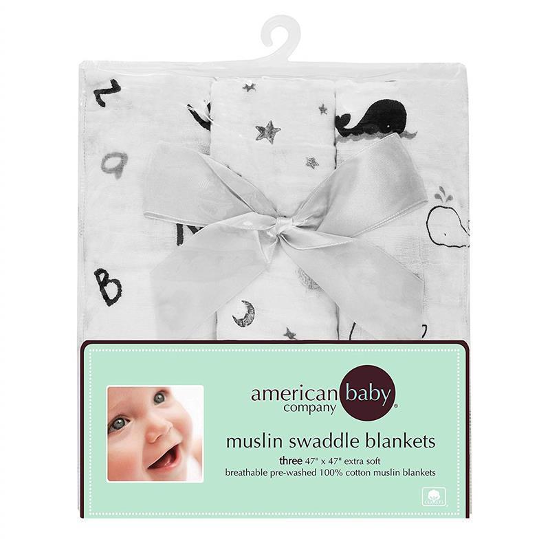 American Baby Company Muslin Swaddle Blankets 3-Pack, Black and Grey Image 5