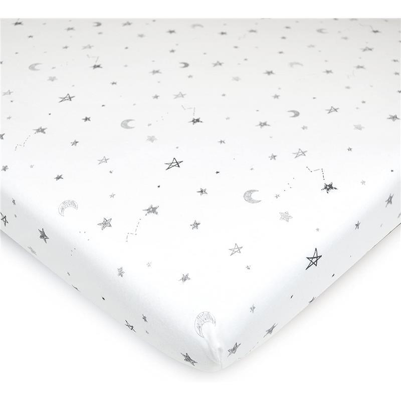 American Baby - Fitted Bassinet Sheet Printed 100% Natural Cotton Jersey Knit, Stars & Moons Image 1