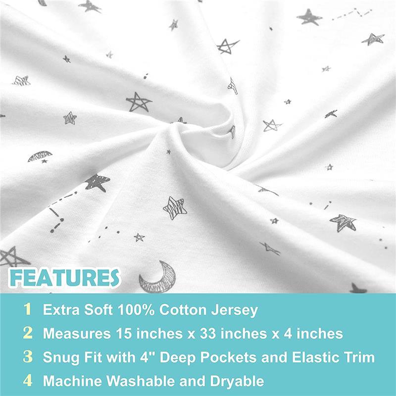 American Baby - Fitted Bassinet Sheet Printed 100% Natural Cotton Jersey Knit, Stars & Moons Image 3