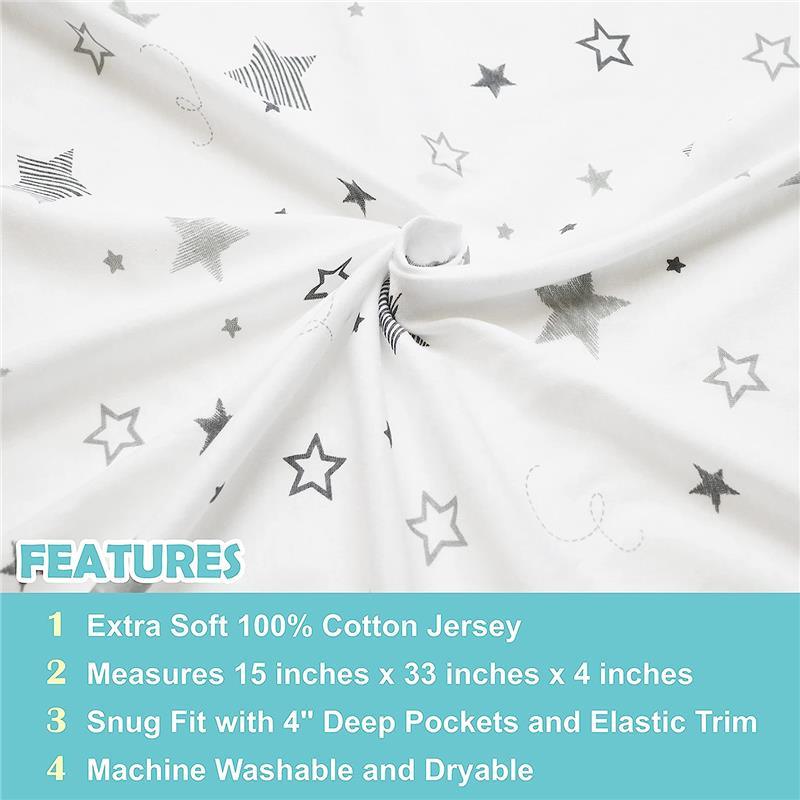 American Baby - Fitted Bassinet Sheet Printed 100% Natural Cotton Jersey Knit, Super Stars Image 3