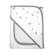 American Baby - Organic Hooded Towel And Washcloth, Gray Stars & Moon Image 2