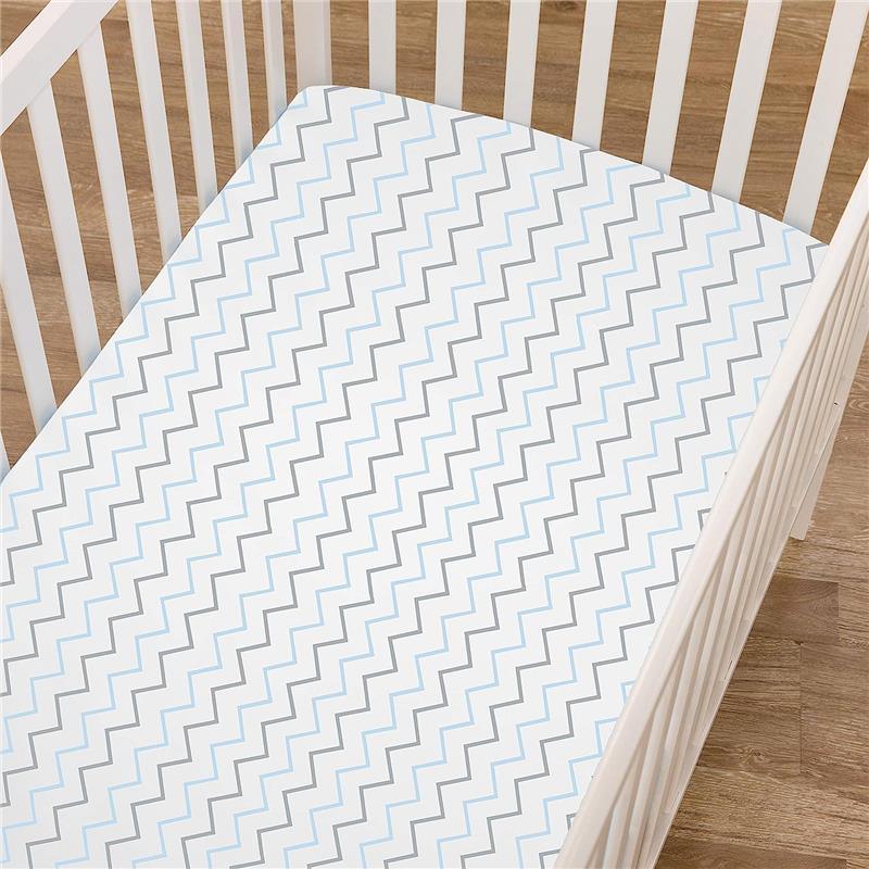 American Baby - Printed 100% Cotton Jersey Knit Fitted Crib Sheet, Blue Zigzag Image 3