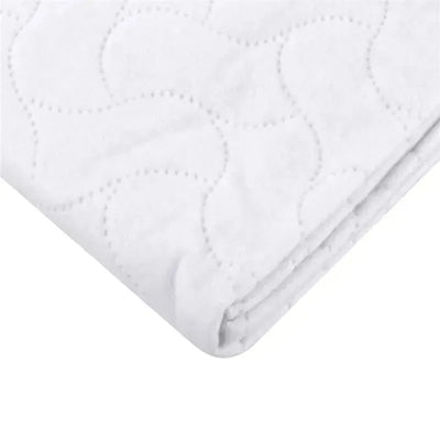 Waterproof mattress protector for Pack N Play, featuring a quilted white surface and rounded corners.