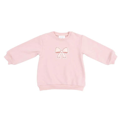 Pink oversized sweatshirt for baby girls, featuring an embroidered bow design on the front.