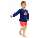 Angel Dear - Baby Sailboat French Terry Oversized Applique Sweatshirt And Paperbag Short Image 2